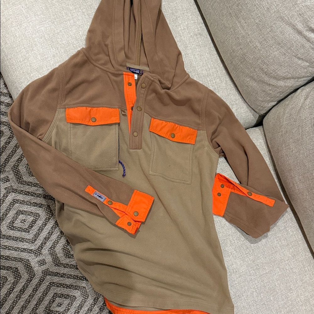 Men's Brown and Orange Hooded pullover